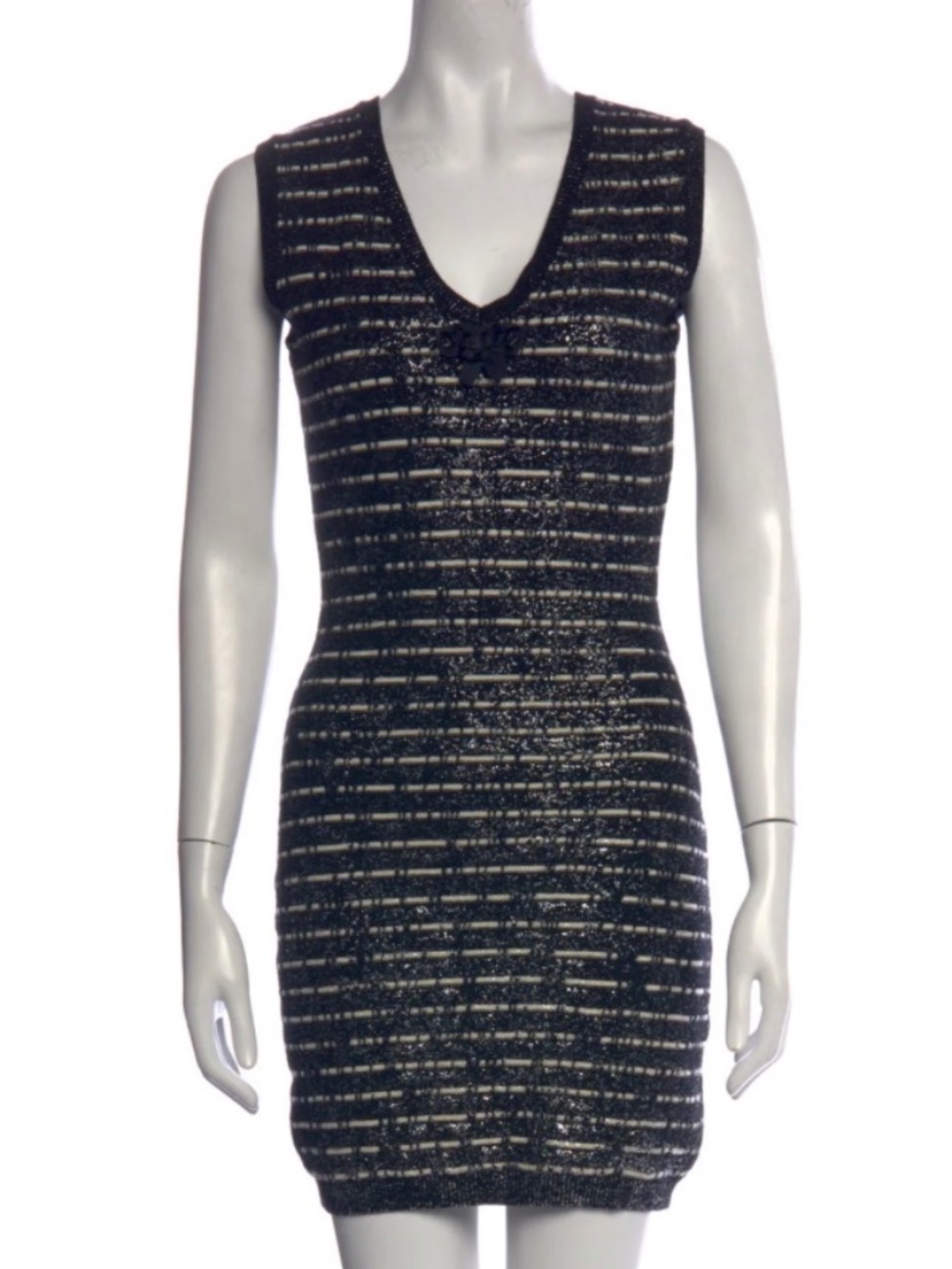 CHANEL Vintage 2010 Sz 48 Black Silver Metallic Dress